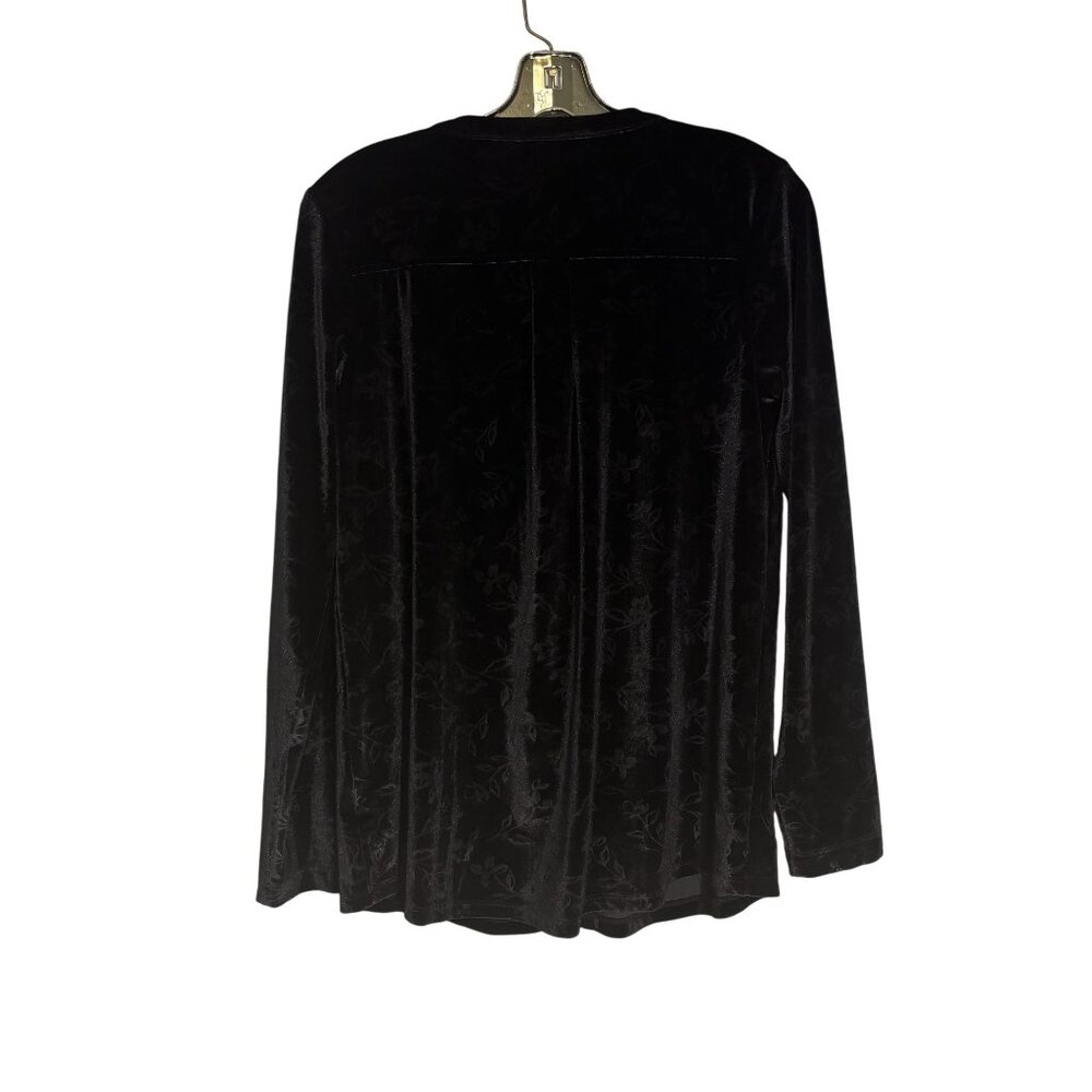 Lands End Black Velvet Floral Button-Up Womens Blouse Size S - Picture 3 of 11